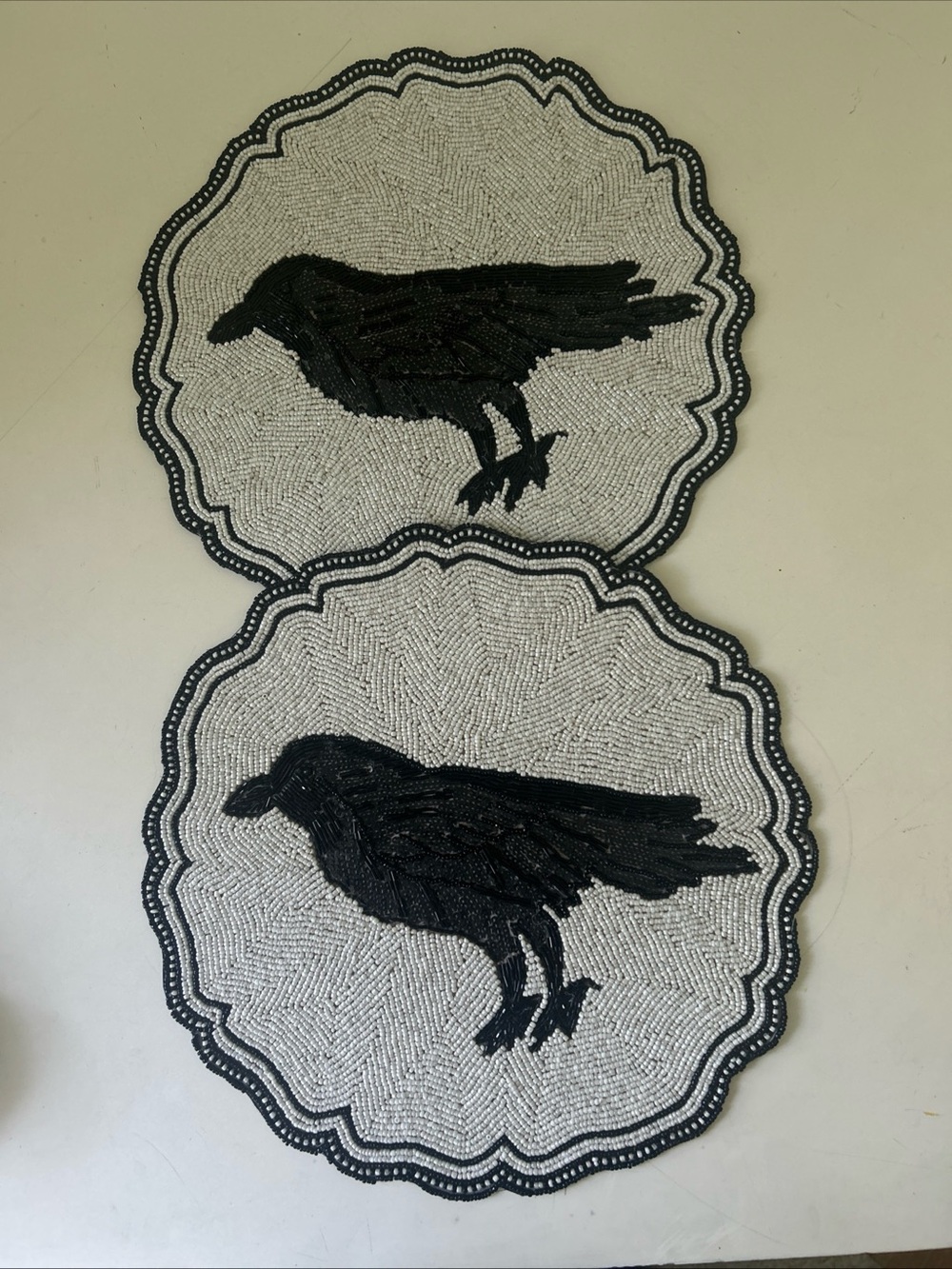 Beaded Raven Crow Placemat Chargers Perfect for Halloween and Fall Set of 2
